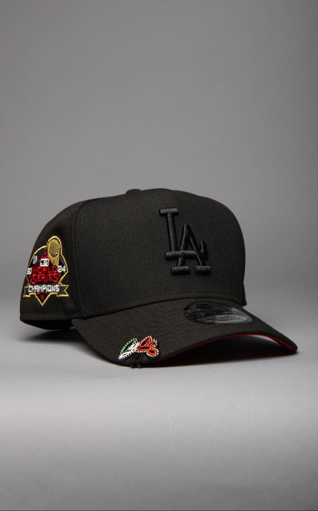 NEW ERA 9FIFTY A-FRAME BLACKED OUT LOS ANGELES DODGERS SNAPBACK W/ WORLD SERIES CHAMPIONS SIDE PATCH