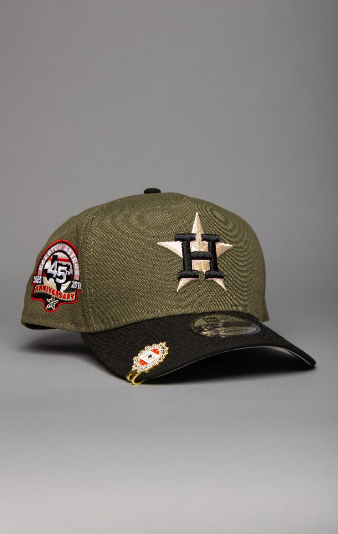 NEW ERA 9FIFTY A-FRAME OLIVE/BLACK HOUSTON ASTROS W/ 45TH ANNIVERSARY SIDE PATCH