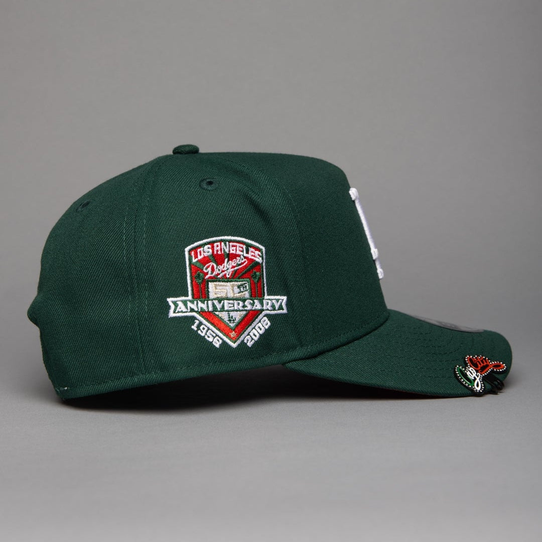 NEW ERA 9FIFTY A-FRAME FOREST GREEN LOS ANGELES DODGERS W/ 50TH ANNIVERSARY SIDE PATCH