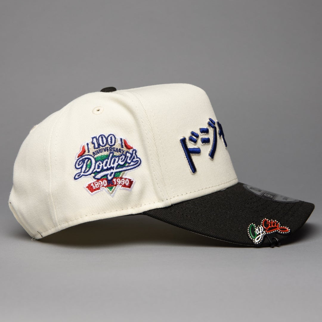 NEW ERA 9FIFTY A-FRAME CHROME/BLACK LOS ANGELES DODGERS JAPANESE SCRIPT W/ 100TH ANNIVERSARY SIDE PATCH