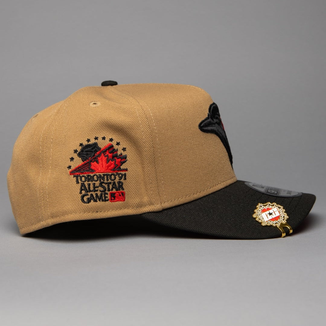 NEW ERA 9FIFTY A-FRAME KHAKI/BLACK TORONTO BLUE JAYS SNAPBACK W/ 1991 ALL STAR GAME SIDE PATCH
