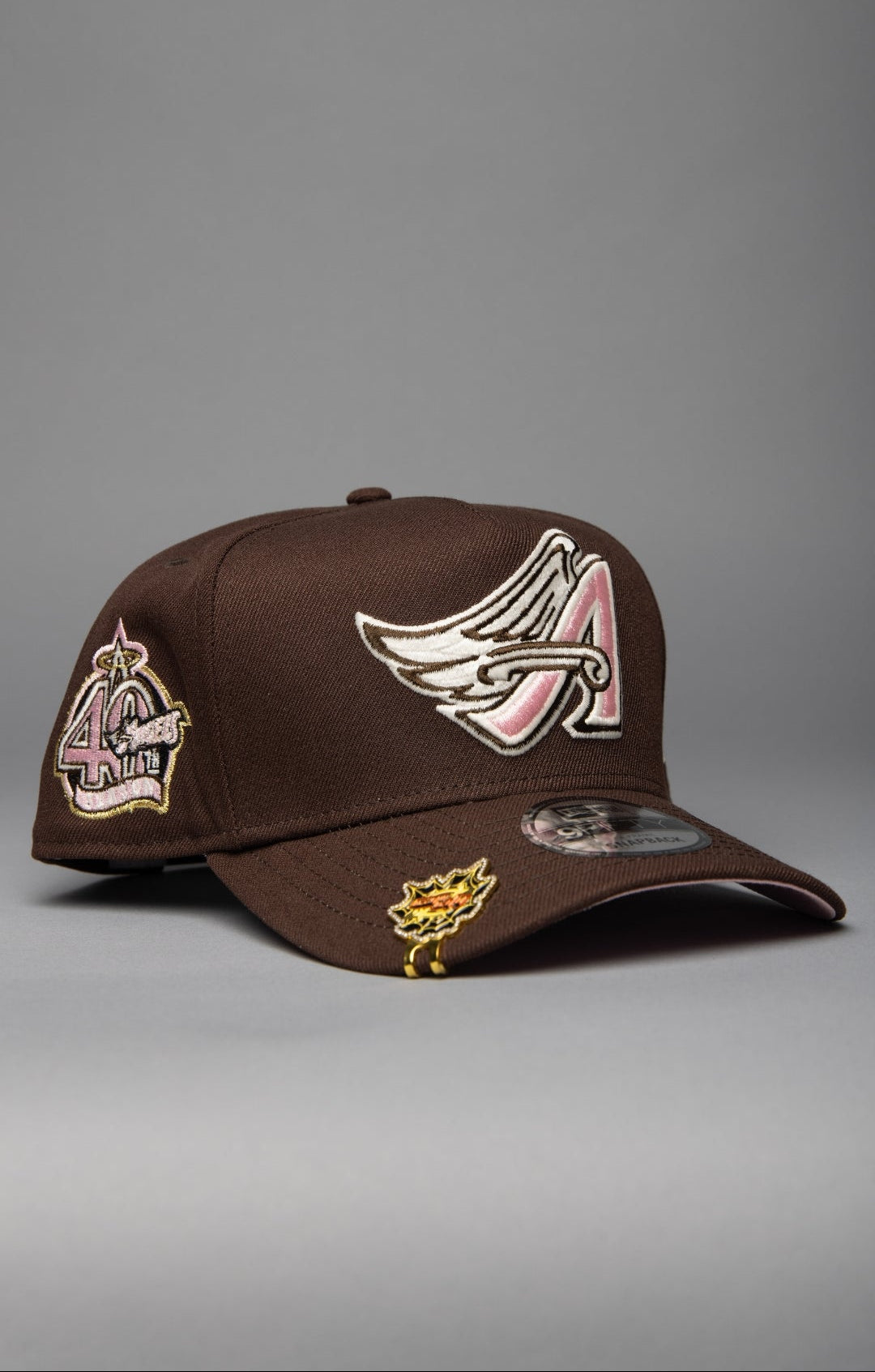 NEW ERA 9FIFTY A-FRAME DARK BROWN ANAHEIM ANGELS SNAPBACK W/ 40TH ANNIVERSARY SIDE PATCH