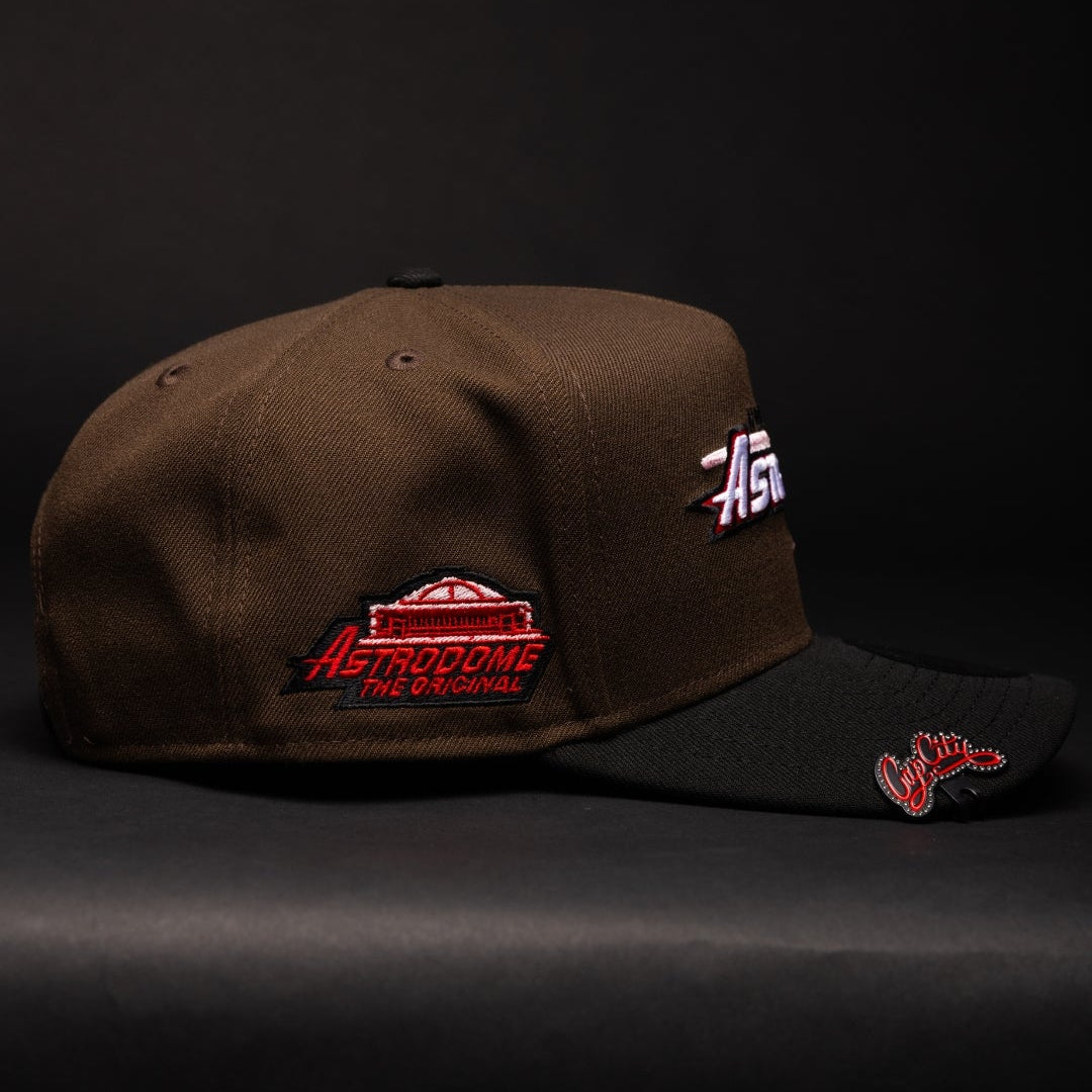 NEW ERA 9FIFTY A-FRAME BROWN/BLACK HOUSTON ASTROS SNAPBACK W/ ASTRODOME SIDE PATCH