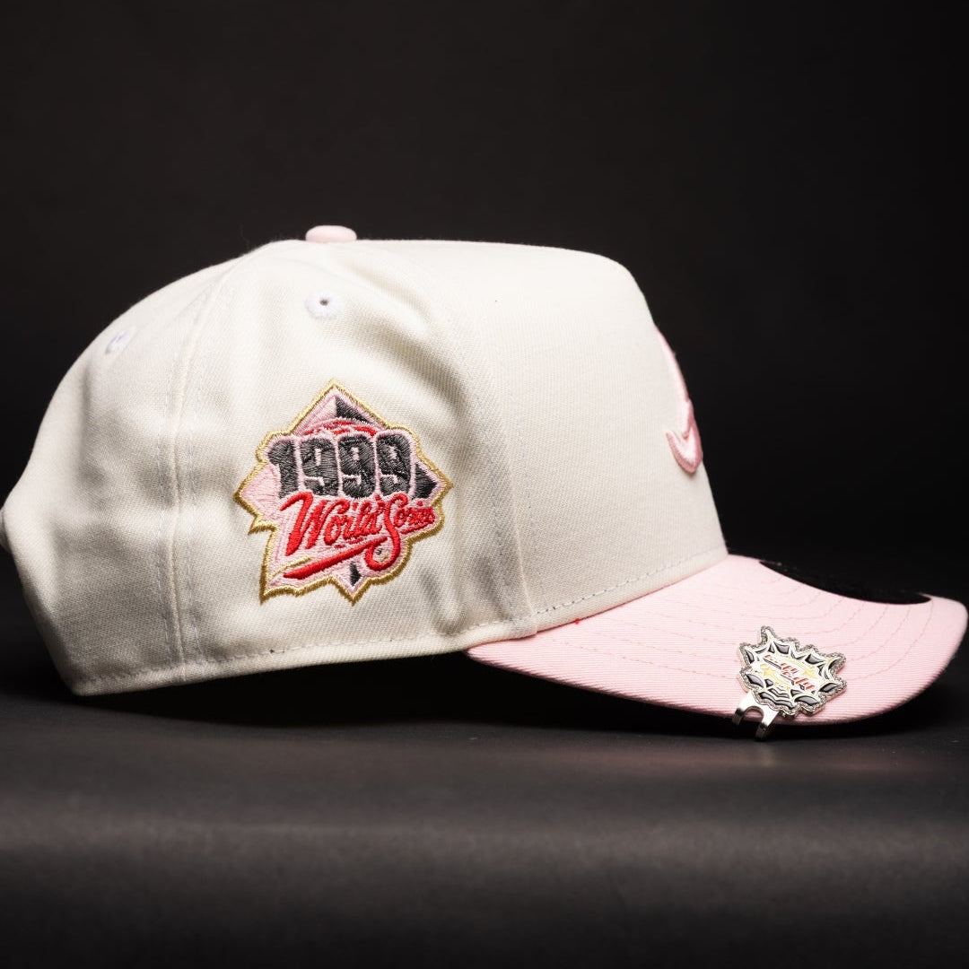 NEW ERA 9FIFTY A-FRAME CHROME/PINK ATLANTA BRAVES W/ ROSES + 1999 WORLD SERIES SIDE PATCH