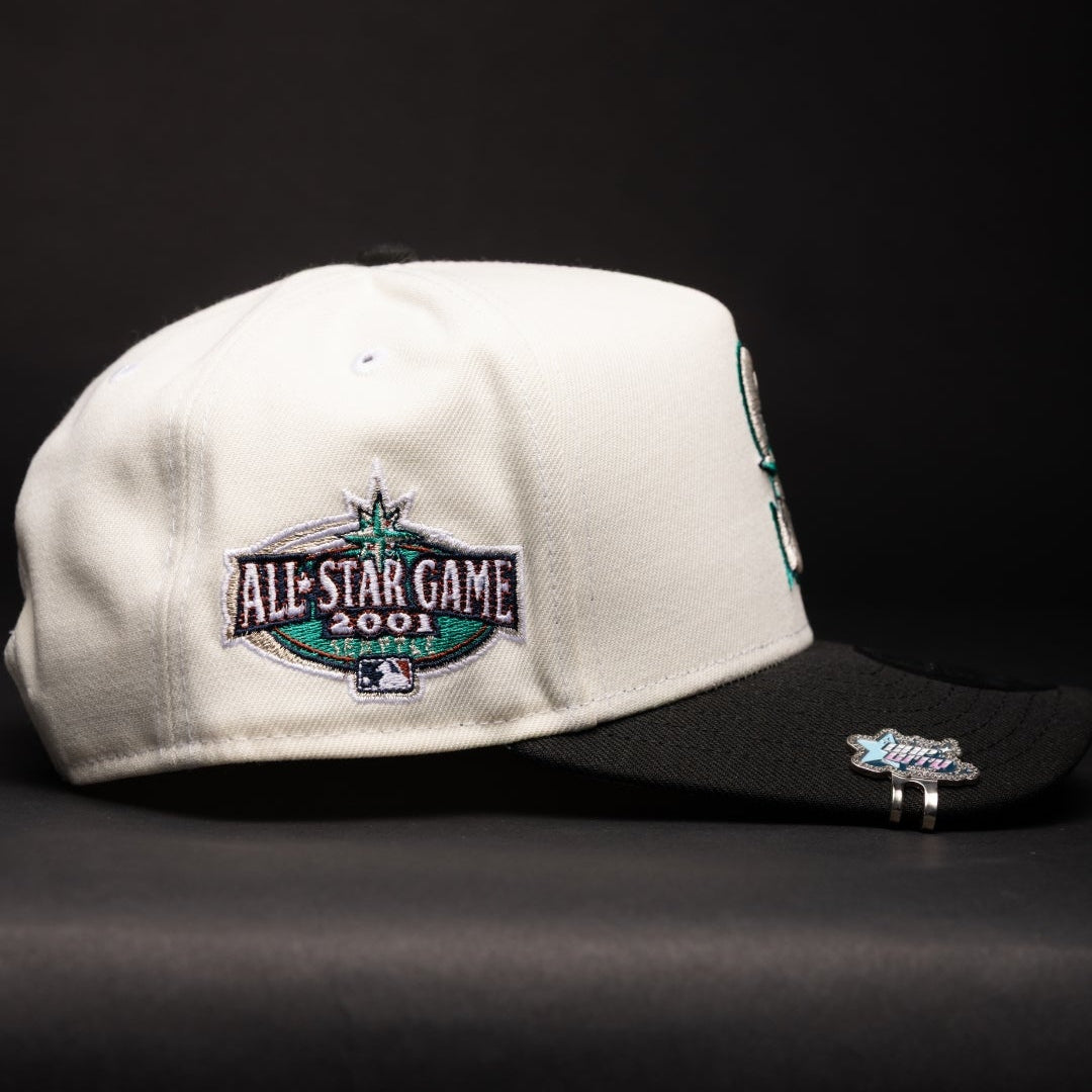 NEW ERA 9FIFTY A-FRAME CHROME/BLACK SEATTLE MARINERS SNAPBACK W/ 2001 ALL STAR GAME SIDE PATCH