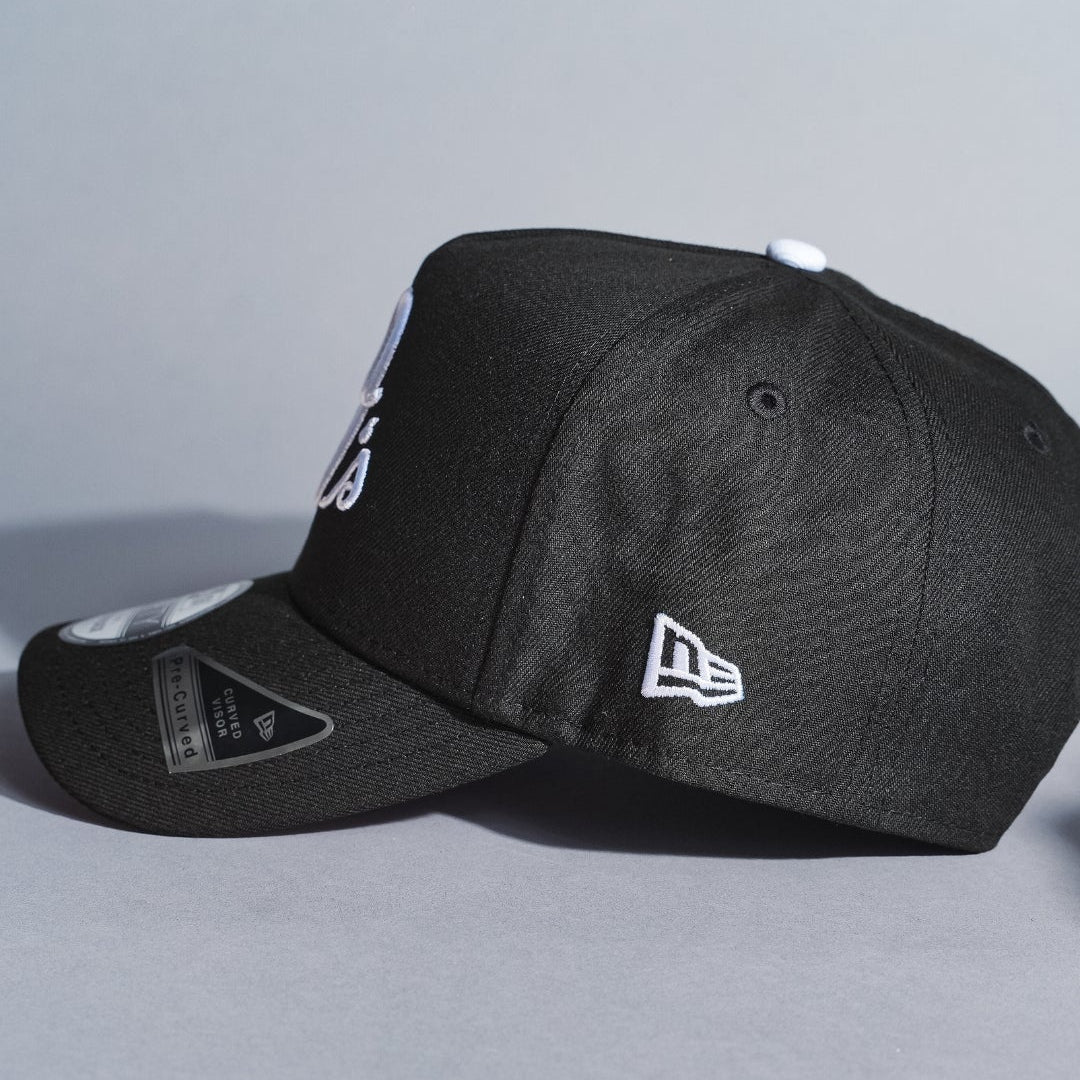 NEW ERA 9FIFTY A-FRAME BLACK BALTIMORE ORIOLES SNAPBACK W/ 50TH ANNIVERSARY SIDE PATCH