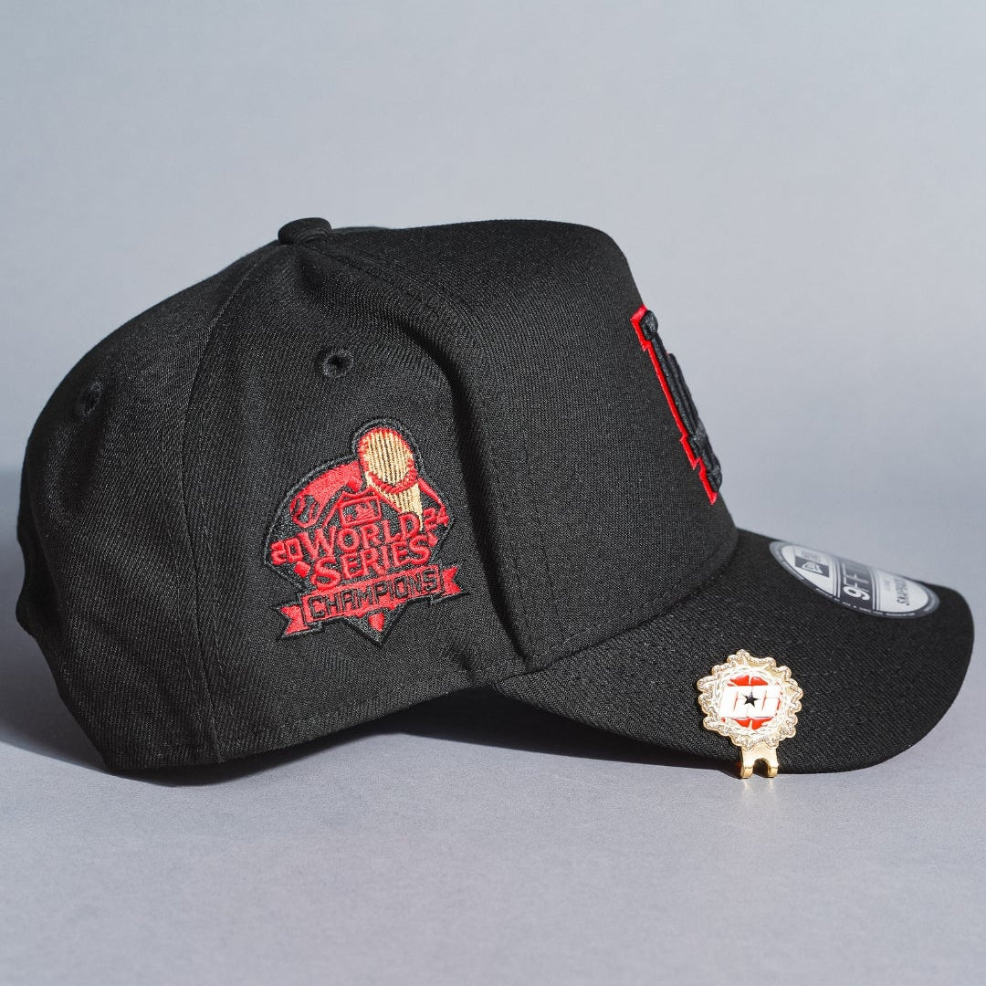 NEW ERA 9FIFTY A-FRAME BLACK LOS ANGELES DODGERS SNAPBACK W/ OUTLINE + WORLD SERIES CHAMPIONS SIDE PATCH