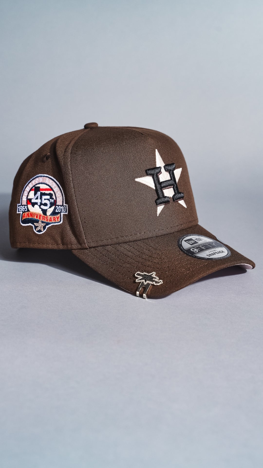 NEW ERA 9FIFTY A-FRAME BROWN HOUSTON ASTROS SNAPBACK W/ 45TH ANNIVERSARY SIDE PATCH