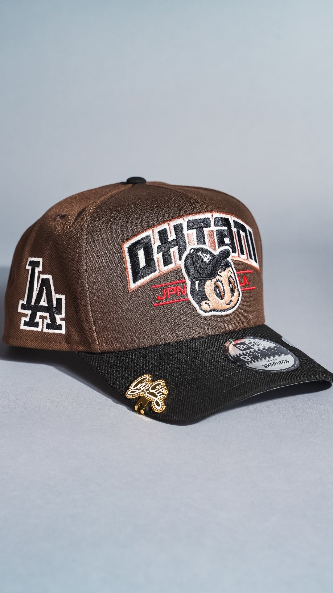 NEW ERA 9FIFTY A-FRAME BROWN/BLACK LOS ANGELES DODGERS "SHOHEI OHTANI" SCRIPT W/ LA LOGO SIDE PATCH