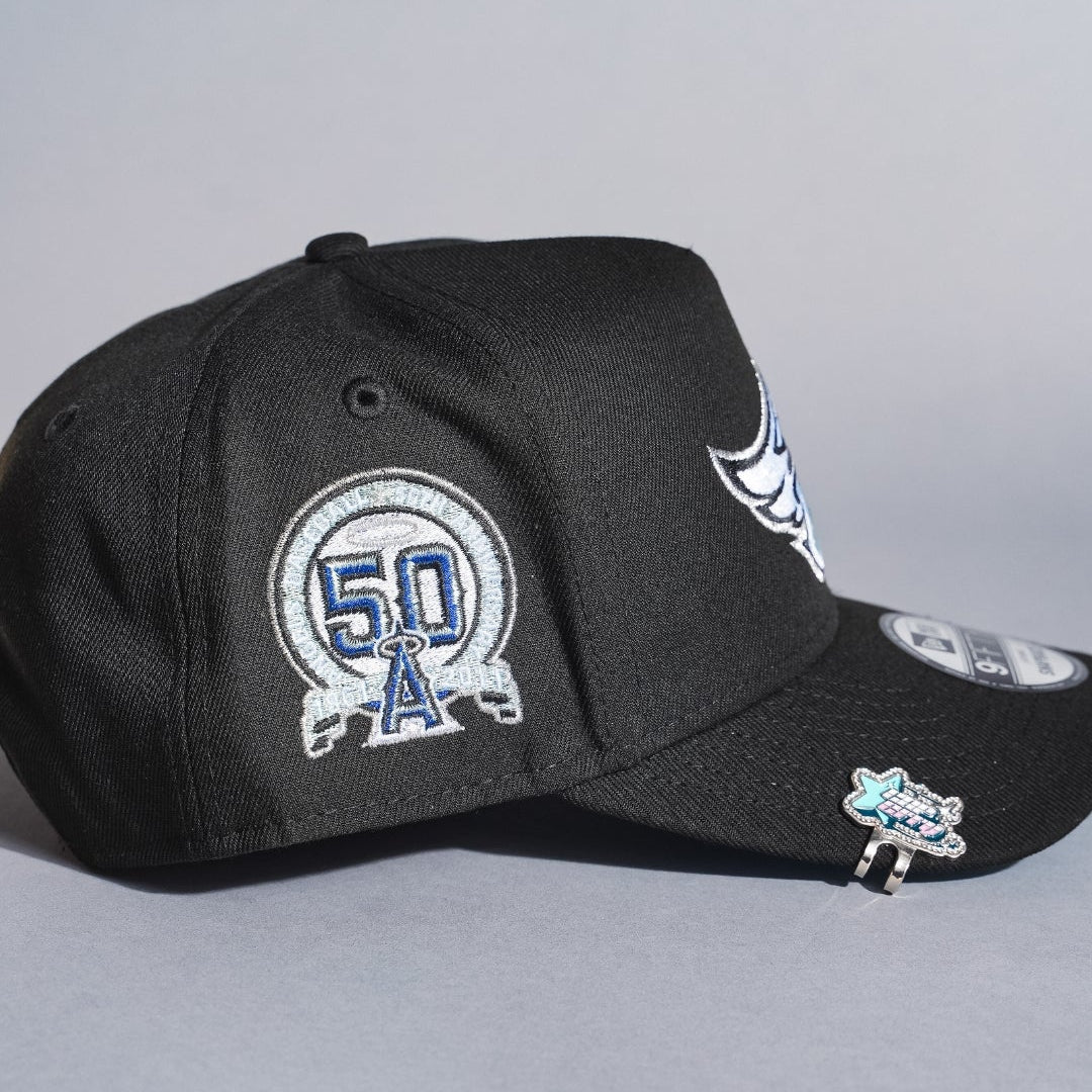 NEW ERA 9FIFTY A-FRAME BLACK ANAHEIM ANGELS SNAPBACK W/ 50TH ANNIVERSARY SIDE PATCH
