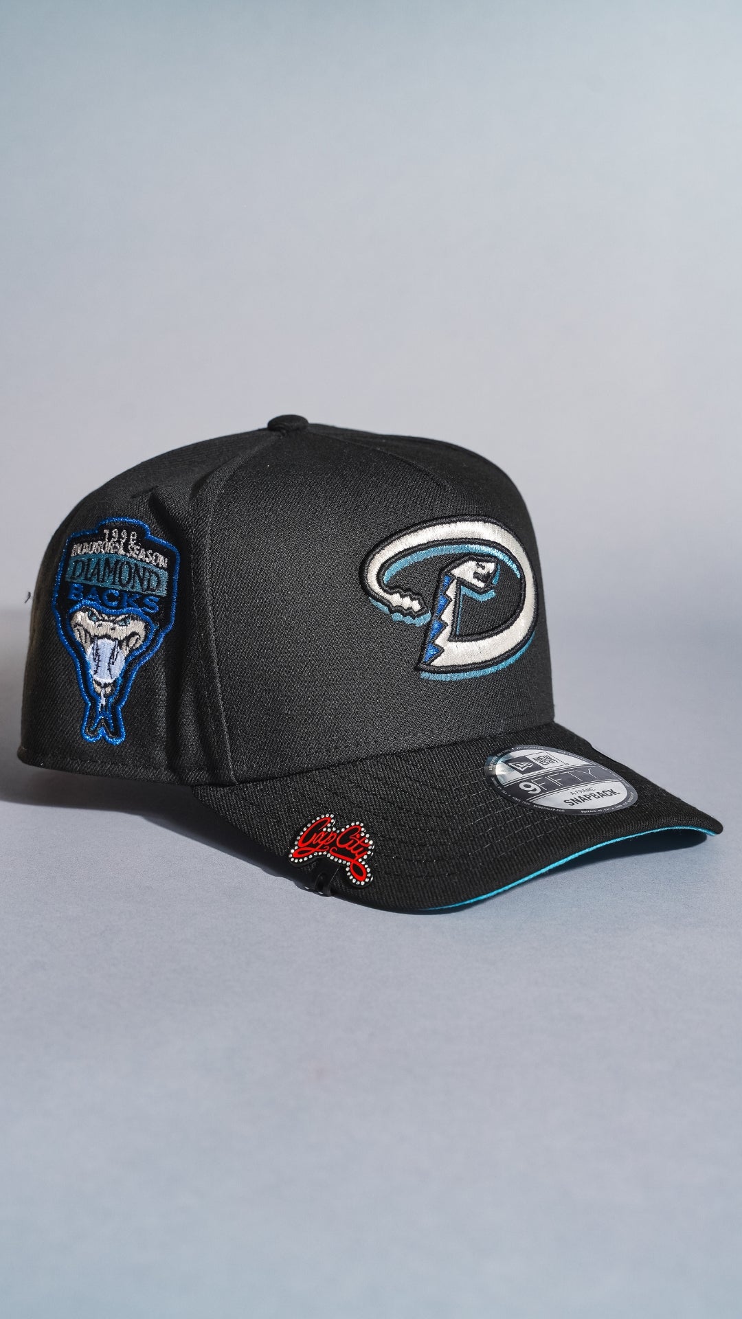 NEW ERA 9FIFTY A-FRAME BLACK ARIZONA DIAMONDBACKS SNAPBACK W/ 1998 INAUGURAL SEASON SIDE PATCH