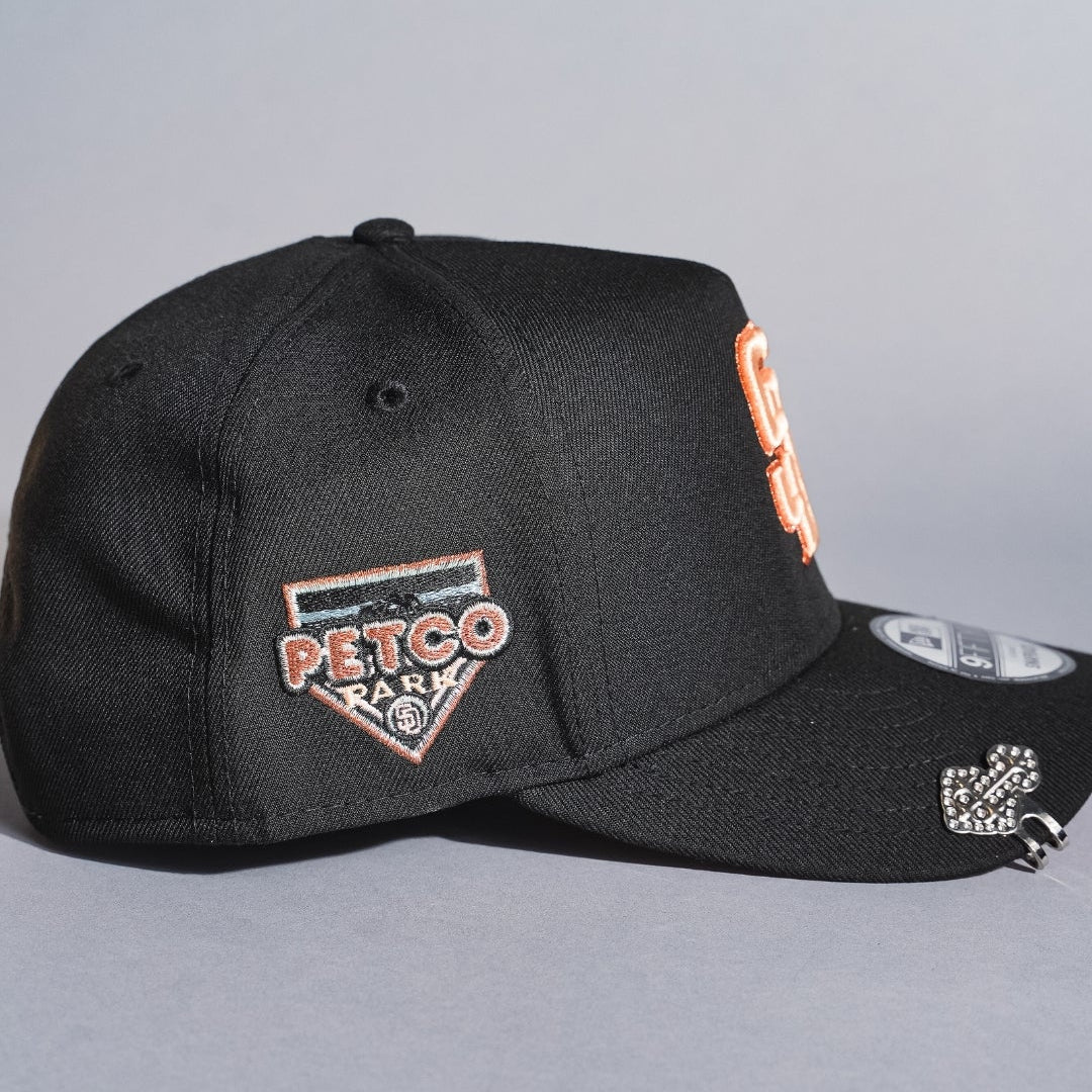 NEW ERA 9FIFTY A-FRAME BLACK SAN DIEGO PADRES SNAPBACK W/ PETCO PARK SIDE PATCH