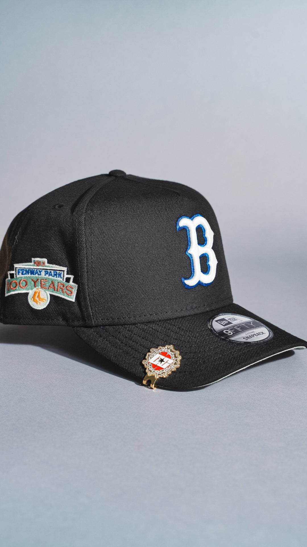 NEW ERA 9FIFTY A-FRAME BLACK BOSTON RED SOX SNAPBACK W/ 100TH ANNIVERSARY SIDE PATCH