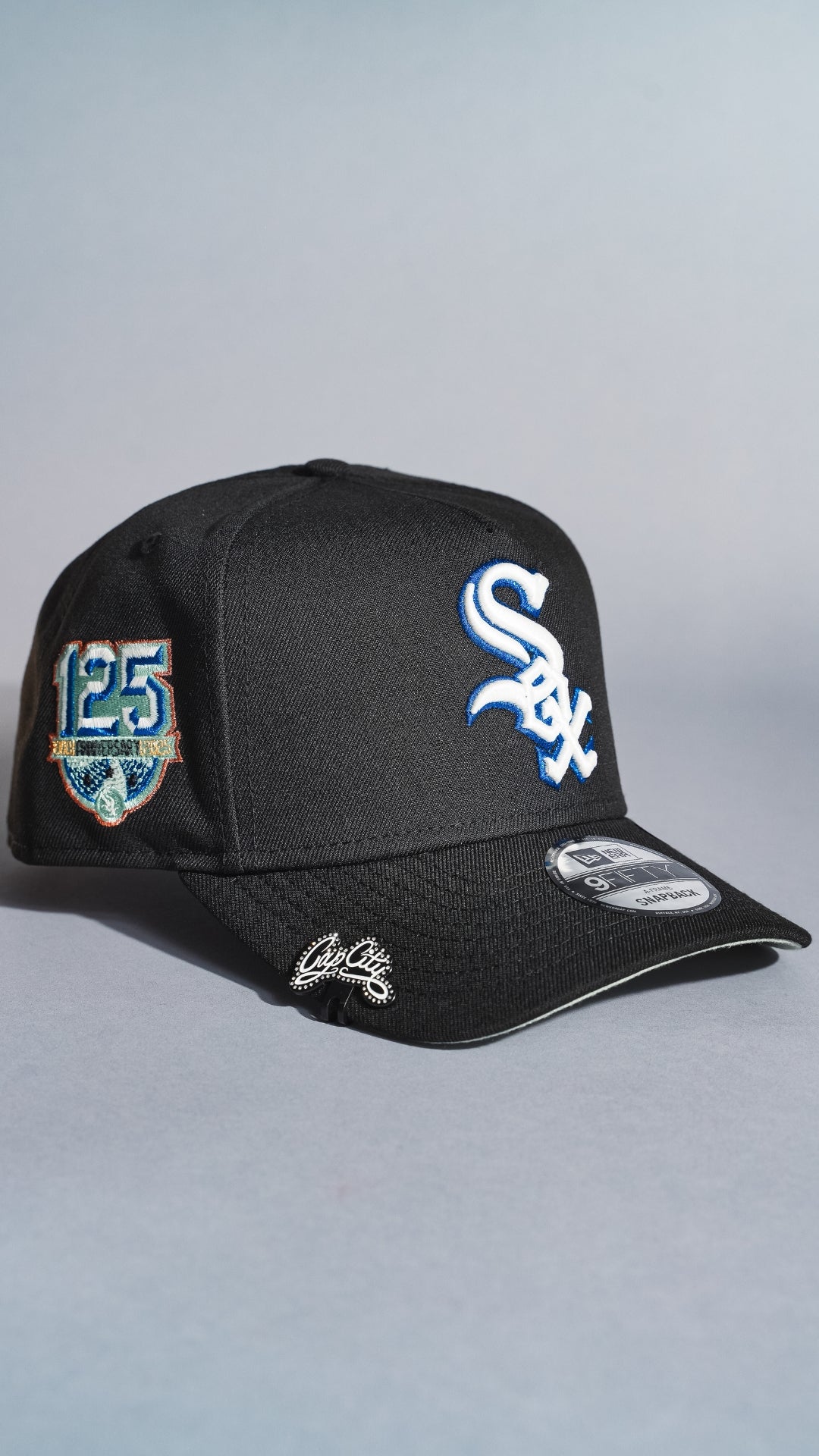 NEW ERA 9FIFTY A-FRAME BLACK CHICAGO WHITE SOX SNAPBACK W/ 125TH SEASON SIDE PATCH