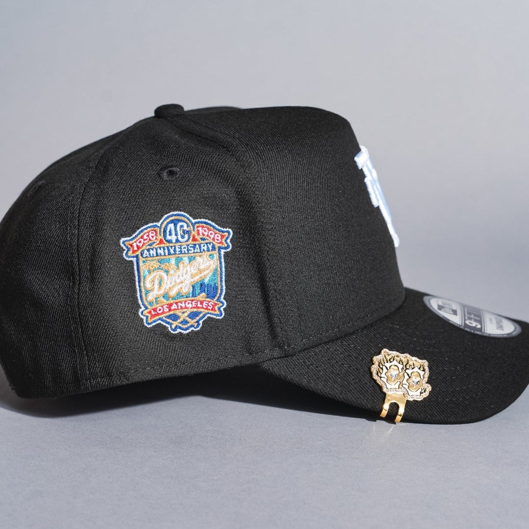 NEW ERA 9FIFTY A-FRAME BLACK UPSIDE DOWN LOS ANGELES DODGERS SNAPBACK W/ 40TH ANNIVERSARY SIDE PATCH