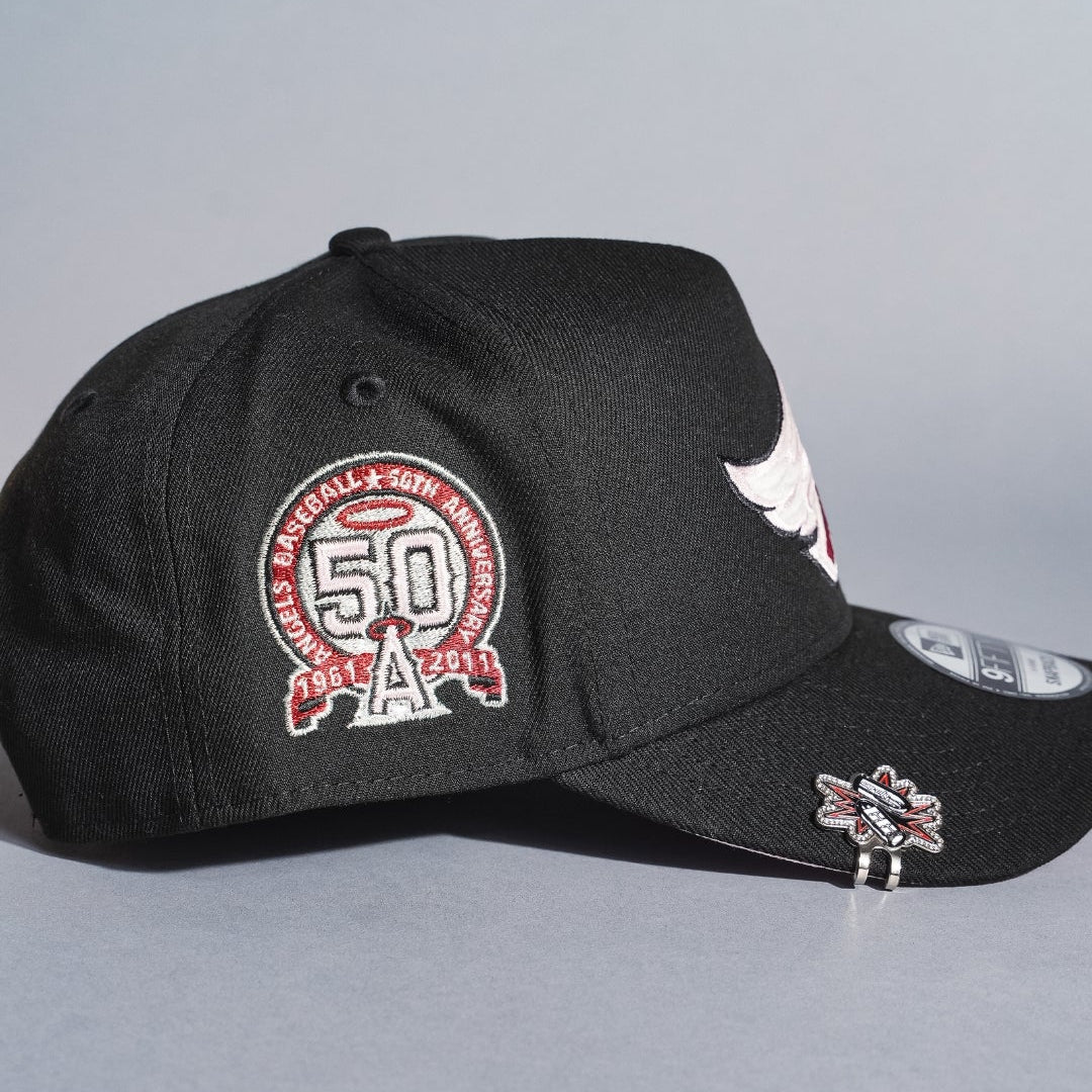 NEW ERA 9FIFTY A-FRAME BLACK ANAHEIM ANGELS SNAPBACK W/ 50TH ANNIVERSARY SIDE PATCH
