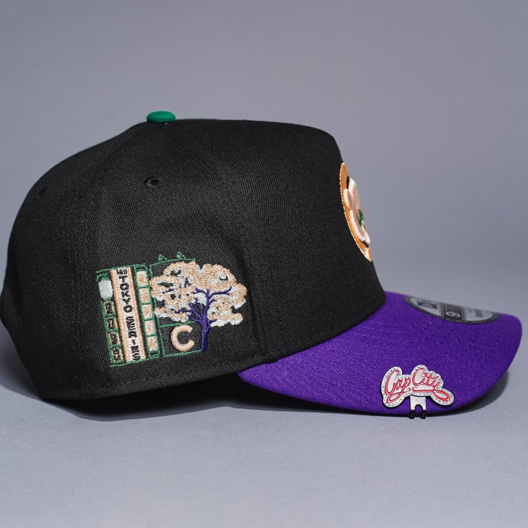 NEW ERA 9FIFTY A-FRAME BLACK/PURPLE CHICAGO CUBS SNAPBACK W/ TOKYO SERIES SIDE PATCH