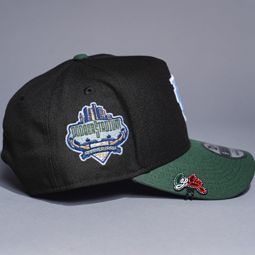NEW ERA 9FIFTY A-FRAME BLACK/GREEN UPSIDE DOWN LOS ANGELES DODGERS SNAPBACK W/ 40TH ANNIVERSARY SIDE PATCH