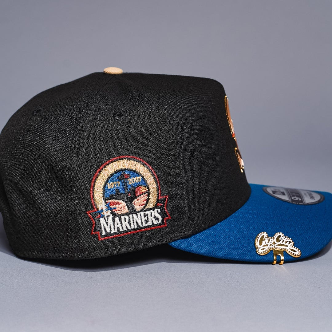 NEW ERA 9FIFTY A-FRAME BLACK/BLUE SEATTLE MARINERS SNAPBACK W/ ANNIVERSARY SIDE PATCH