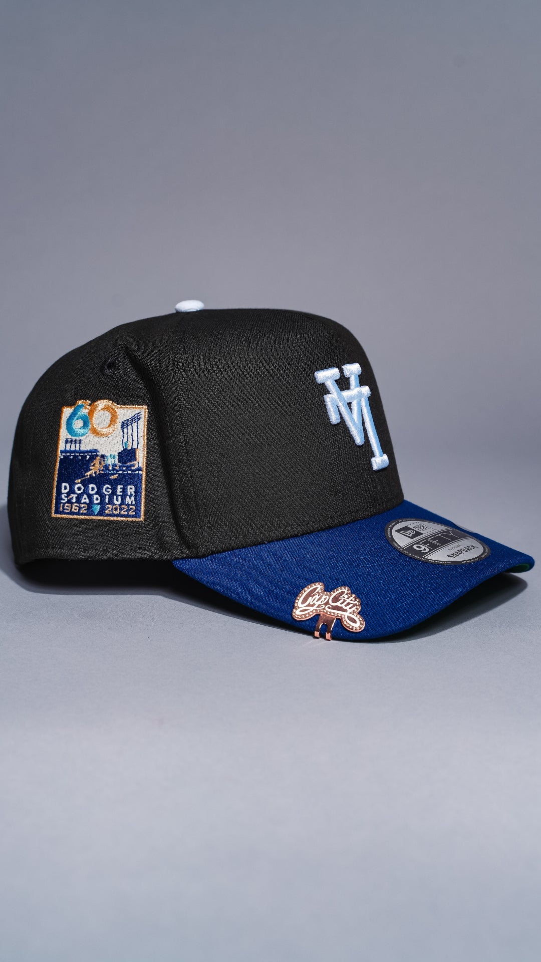 NEW ERA 9FIFTY A-FRAME BLACK/BLUE UPSIDE DOWN LOS ANGELES DODGERS SNAPBACK W/ DODGER STADIUM SIDE PATCH