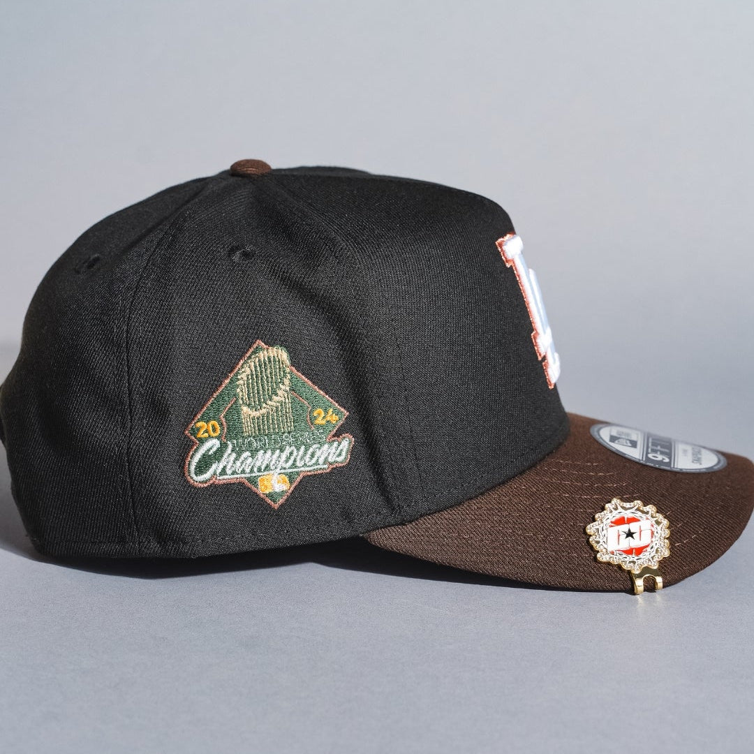 NEW ERA 9FIFTY A-FRAME BLACK/BROWN LOS ANGELES DODGERS SNAPBACK W/ WORLD SERIES CHAMPIONS SIDE PATCH