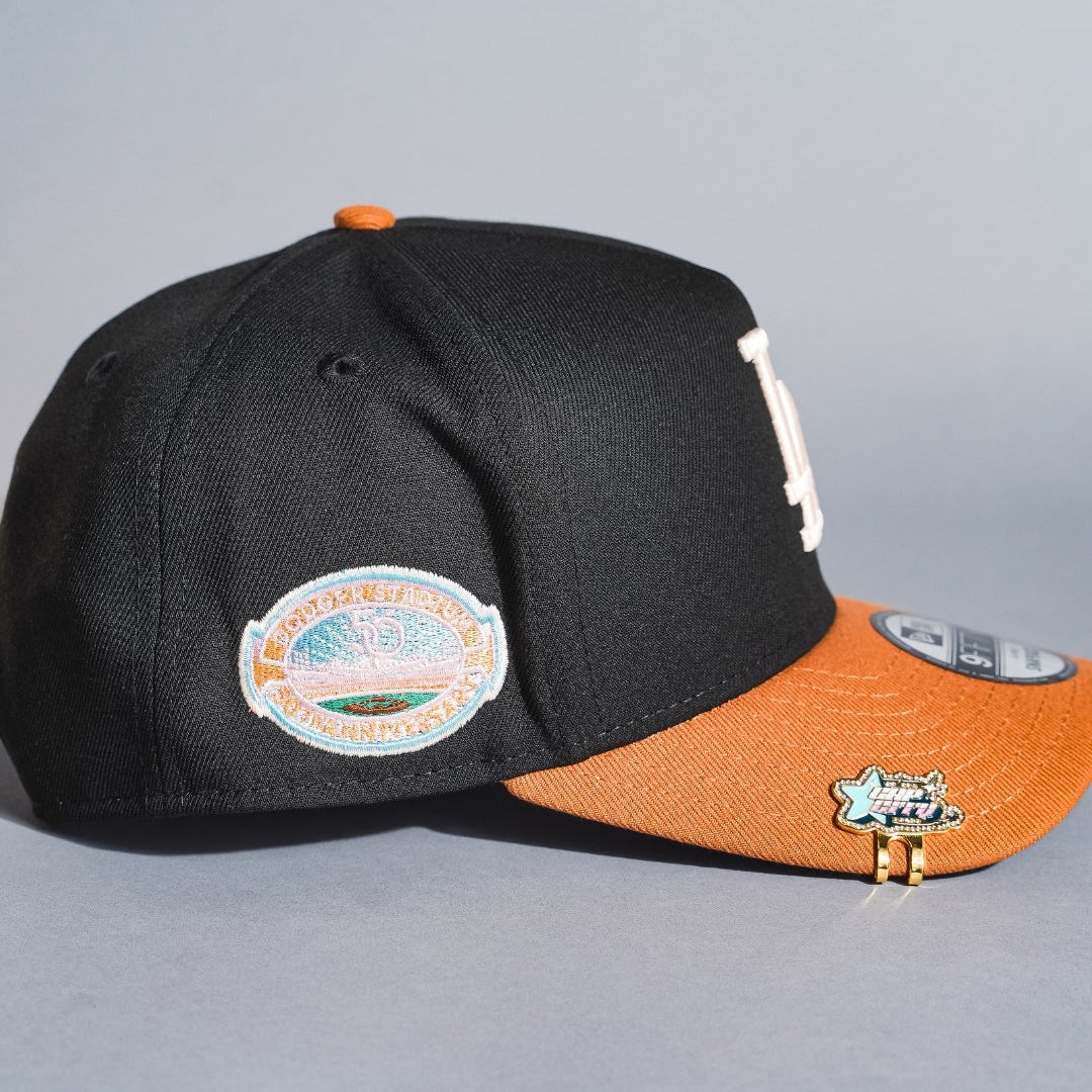 NEW ERA 9FIFTY A-FRAME BLACK/KHAKI LOS ANGELES DODGERS SNAPBACK W/ 50TH ANNIVERSARY SIDE PATCH