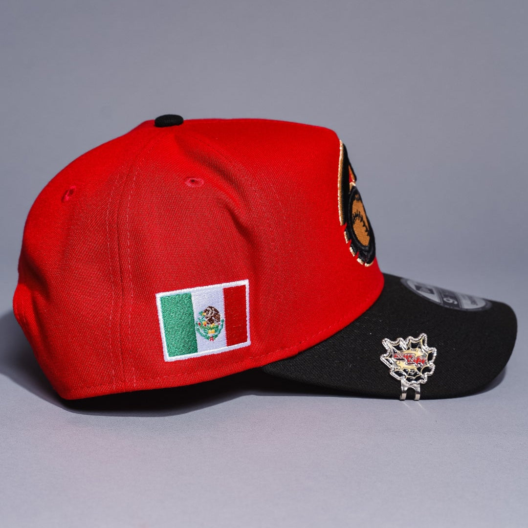 NEW ERA 9FIFTY A-FRAME DARK RED/BLACK CHARROS DE JALISCO SNAPBACK W/ MEXICO FLAG SIDE PATCH