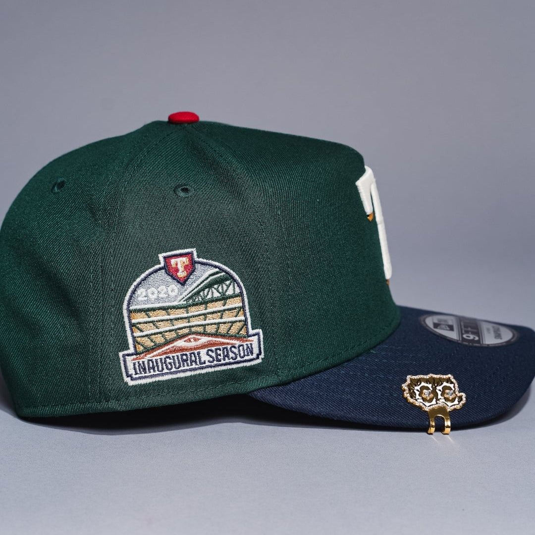 NEW ERA 9FIFTY A-FRAME FOREST GREEN/NAVY TEXAS RANGERS SNAPBACK W/ 2020 INAUGURAL SEASON SIDE PATCH