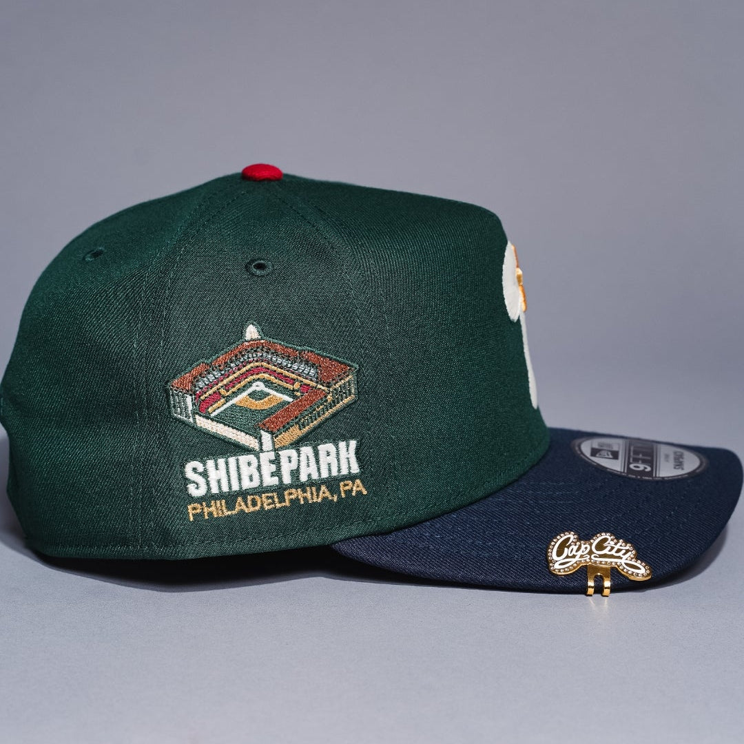 NEW ERA 9FIFTY A-FRAME FOREST GREEN/NAVY PHILADELPHIA PHILLIES SNAPBACK W/ SHIBE PARK SIDE PATCH