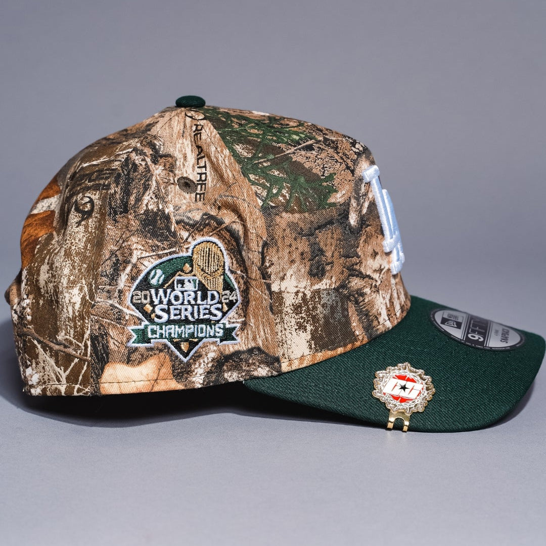 NEW ERA 9FIFTY A-FRAME REALTREE/GREEN LOS ANGELES DODGERS SNAPBACK W/ WORLD SERIES CHAMPIONS SIDE PATCH
