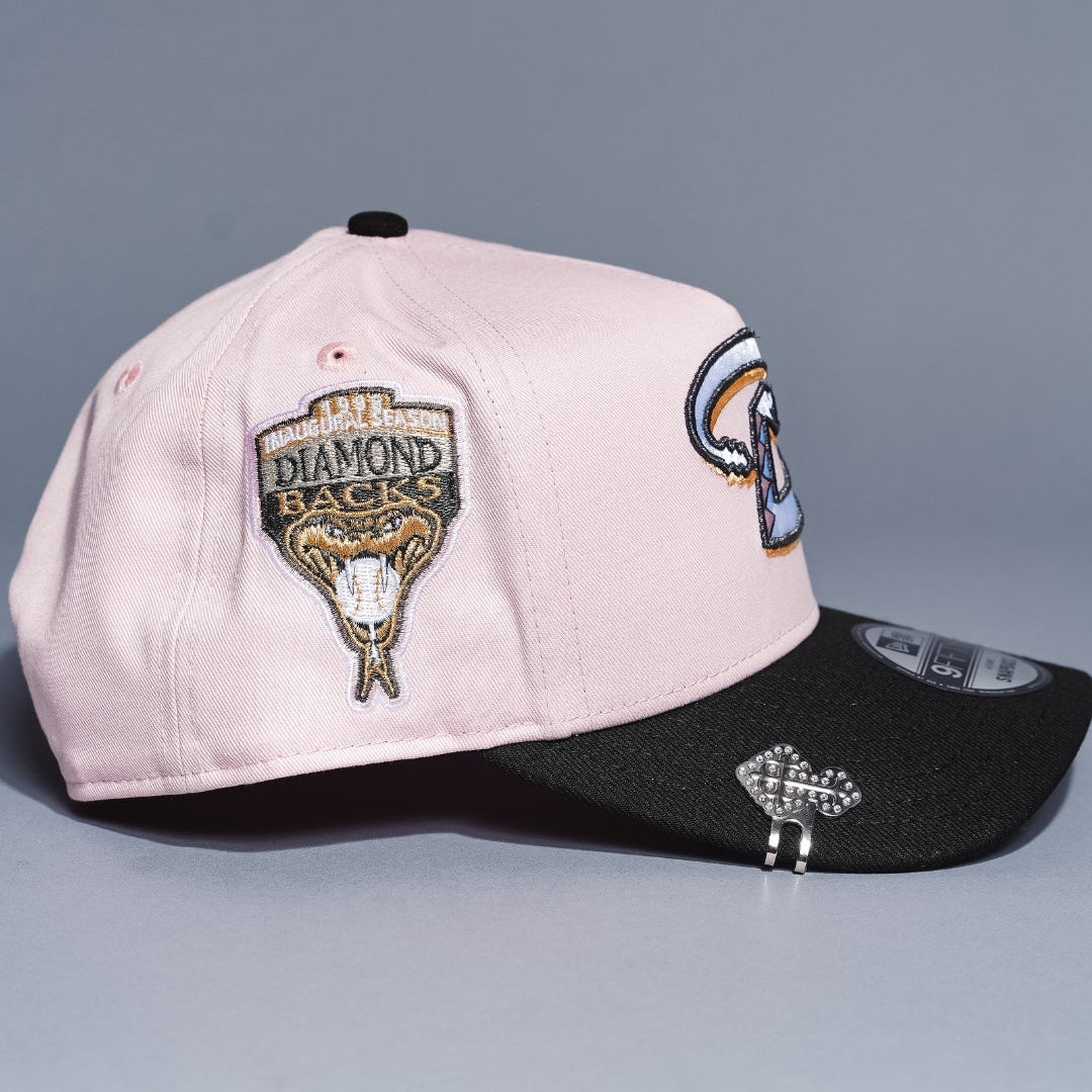 NEW ERA 9FIFTY A-FRAME SOFT PINK/BLACK ARIZONA DIAMONDBACKS SNAPBACK W/ 1998 INAUGURAL SEASON SIDE PATCH