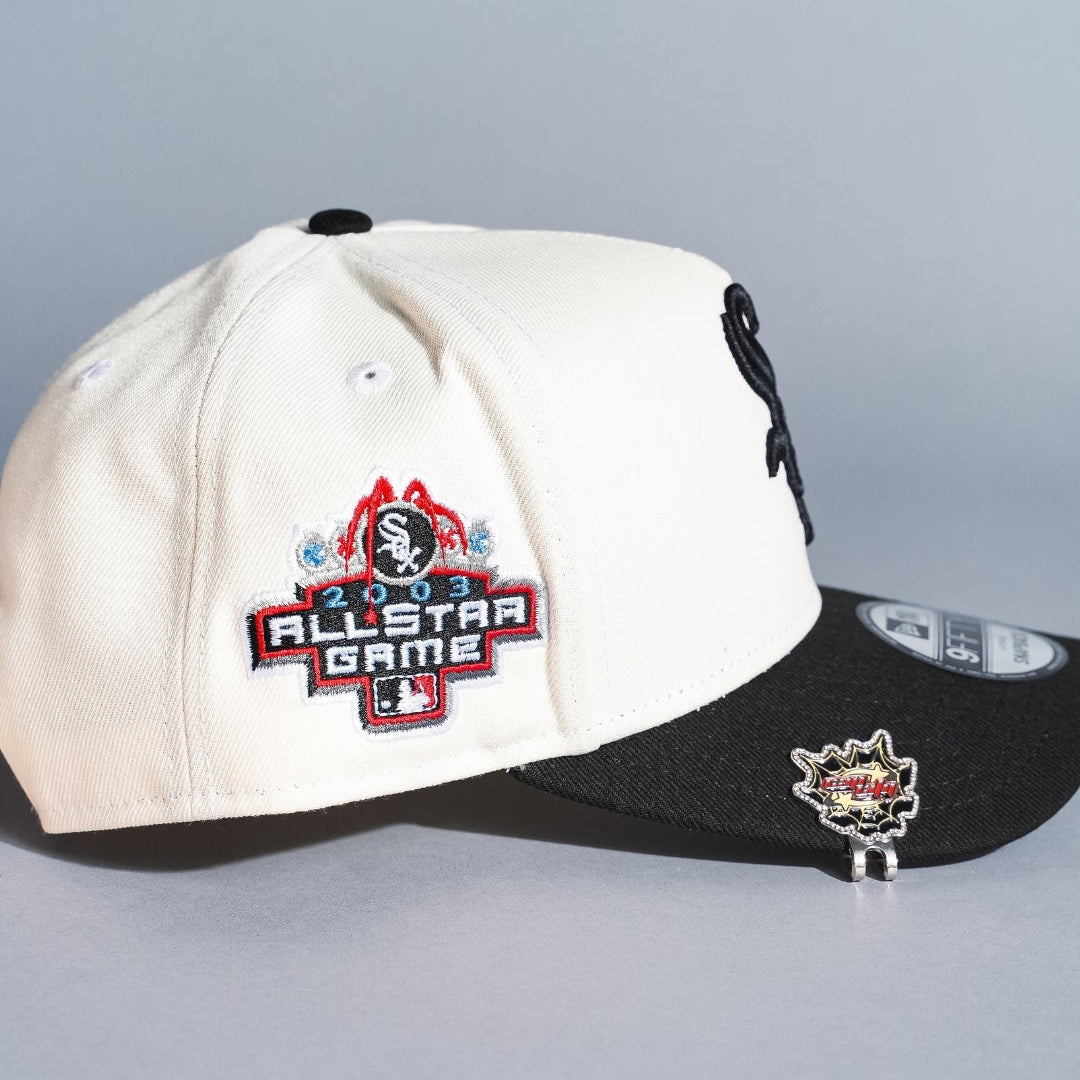 NEW ERA 9FIFTY A-FRAME CHROME/BLACK CHICAGO WHITE SOX SNAPBACK W/ 2003 ALL STAR GAME SIDE PATCH