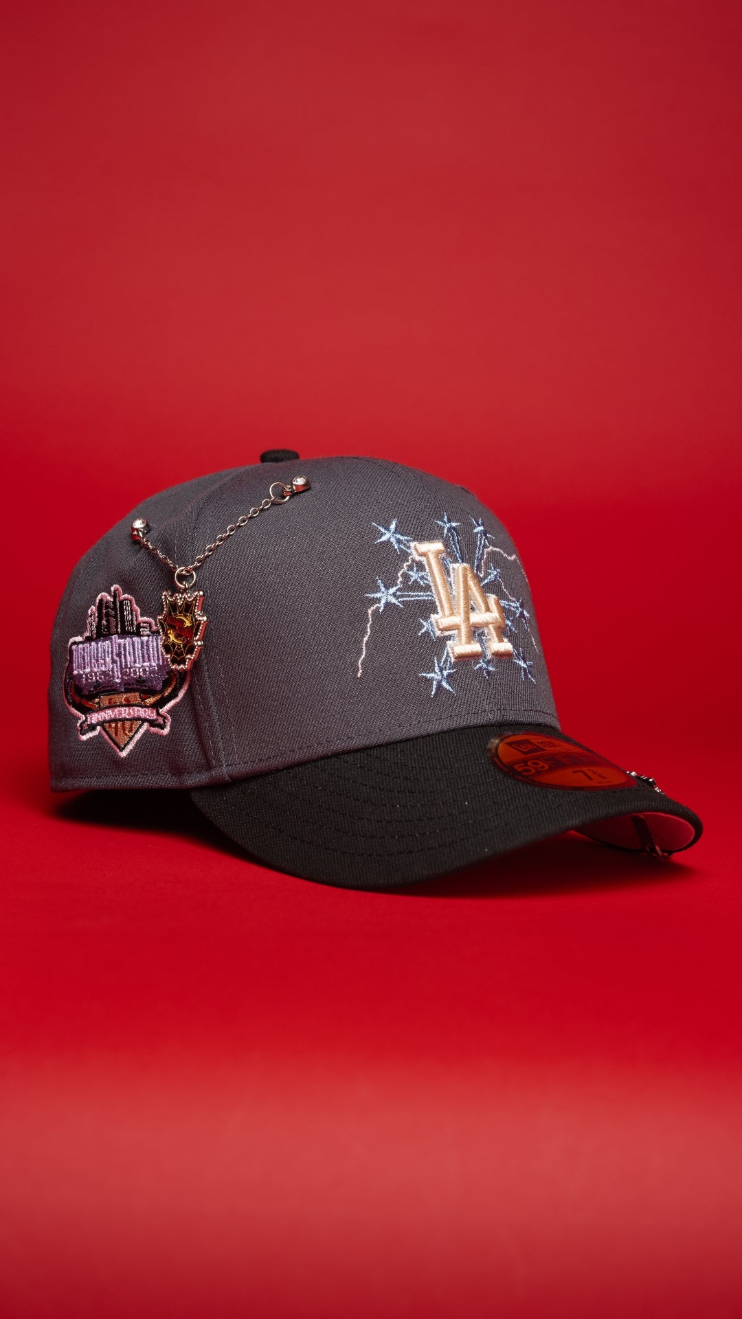 NEW ERA EXCLUSIVE 59FIFTY GREY/BLACK LOS ANGELES DODGERS W/ EMBROIDERY + 40TH ANNIVERSARY SIDE PATCH