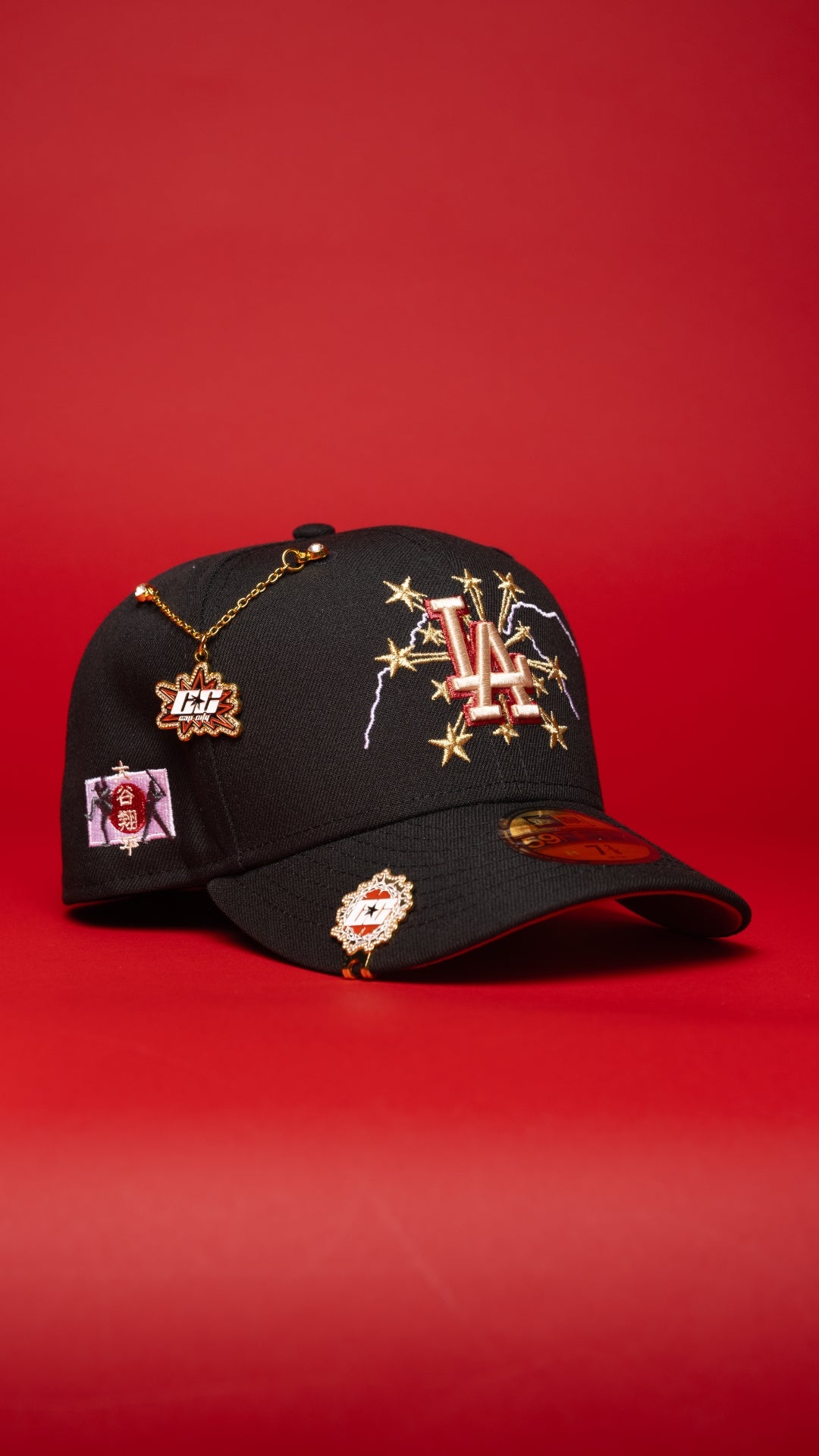 NEW ERA EXCLUSIVE 59FIFTY BLACK LOS ANGELES DODGERS W/ EMBROIDERY + JAPANESE FLAG SIDE PATCH