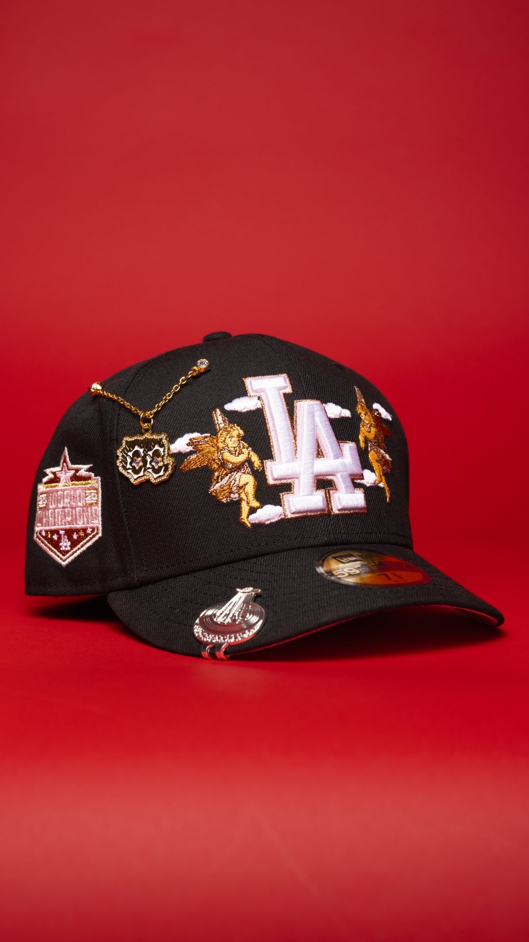 NEW ERA EXCLUSIVE 59FIFTY BLACK LOS ANGELES DODGERS "CITY OF ANGELS" W/ WORLD CHAMPIONS SIDE PATCH