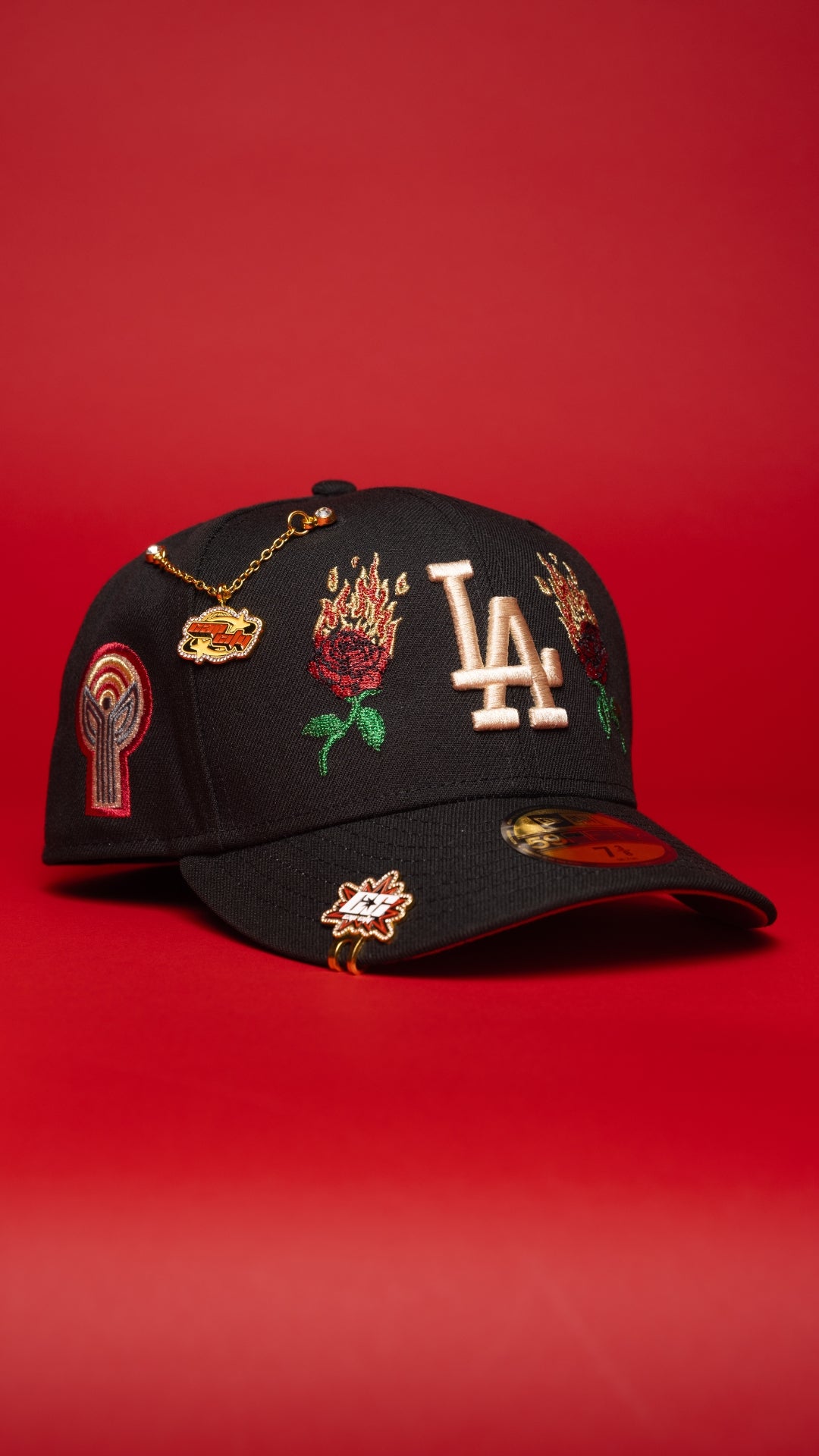 NEW ERA EXCLUSIVE 59FIFTY BLACK LOS ANGELES DODGERS W/ BURNT ROSES + FERNANDO VALENZUELA SIDE PATCH