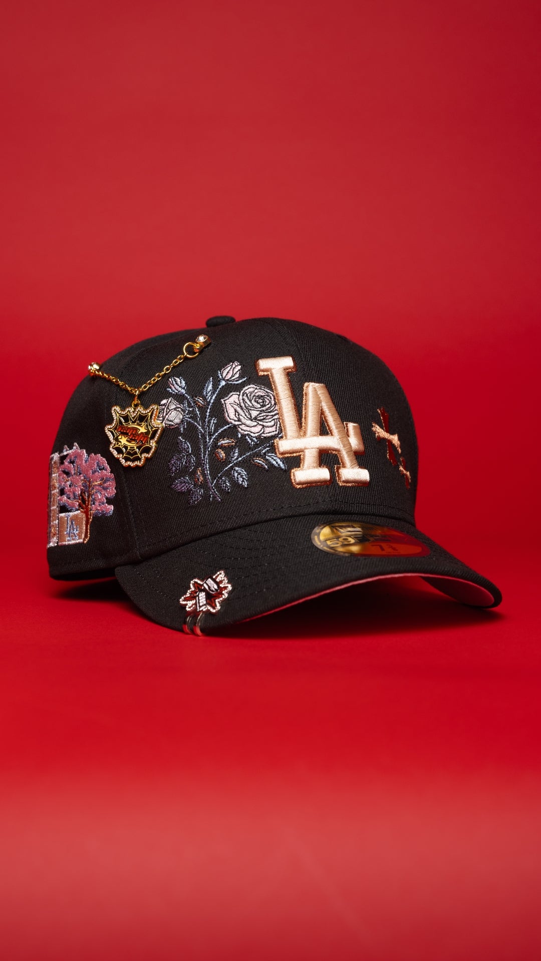 NEW ERA EXCLUSIVE 59FIFTY BLACK LOS ANGELES DODGERS W/ BLOOMING ROSE + TOKYO SERIES SIDE PATCH