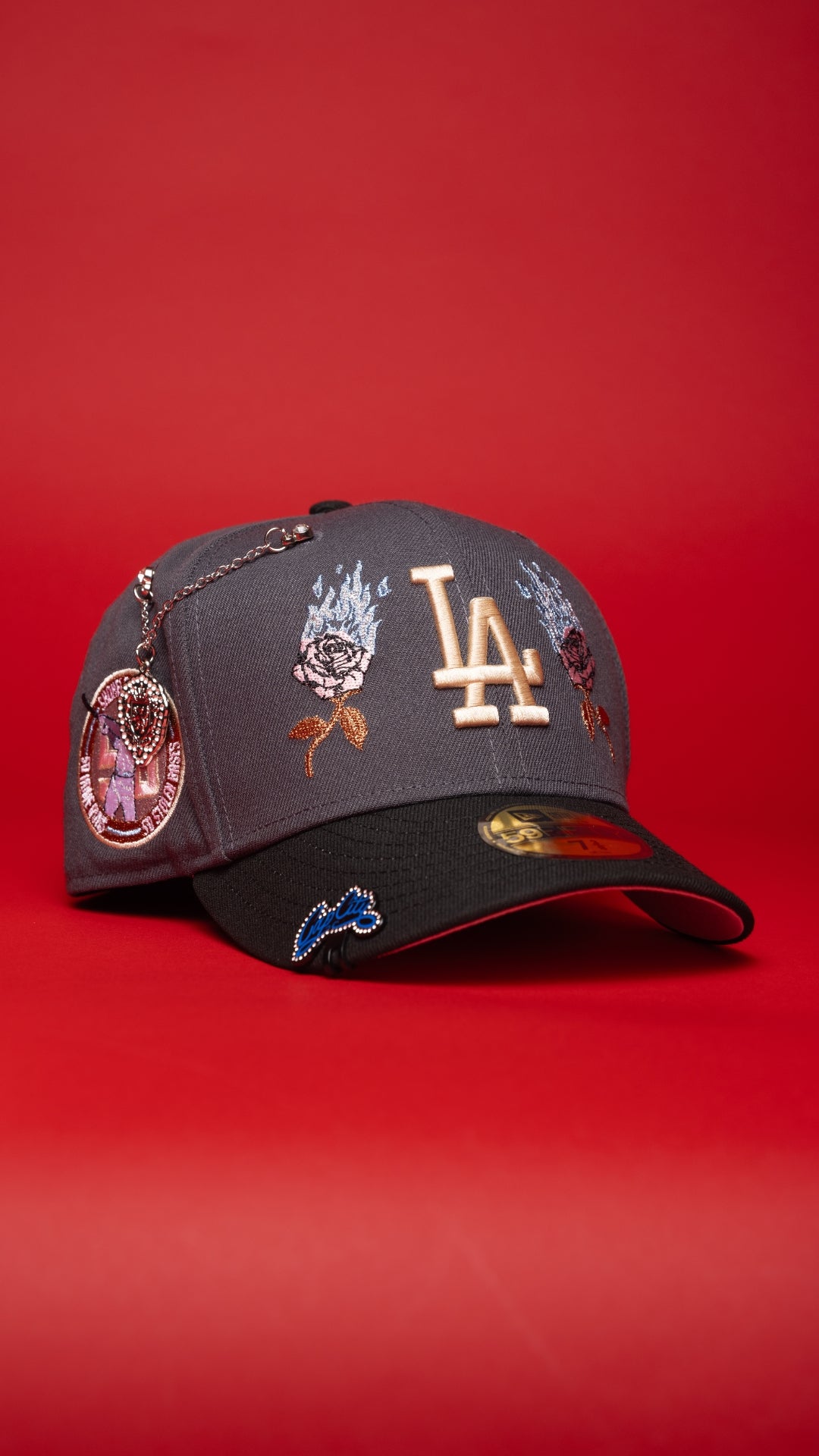 NEW ERA EXCLUSIVE 59FIFTY GREY/BLACK LOS ANGELES DODGERS W/ BURNT ROSES + SHOHEI OHTANI SIDE PATCH