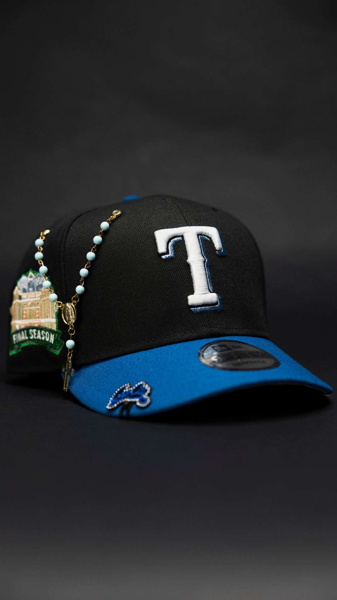 NEW ERA EXCLUSIVE 9FIFTY BLACK/COBALT BLUE TEXAS RANGERS SNAPBACK W/ FINAL SEASON SIDE PATCH