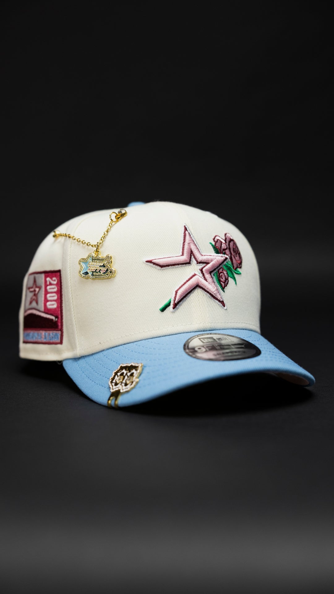 NEW ERA EXCLUSIVE 9FIFTY CHROME/ICY HOUSTON ASTROS SNAPBACK W/ ROSE + 2000 INAUGURAL SEASON SIDE PATCH