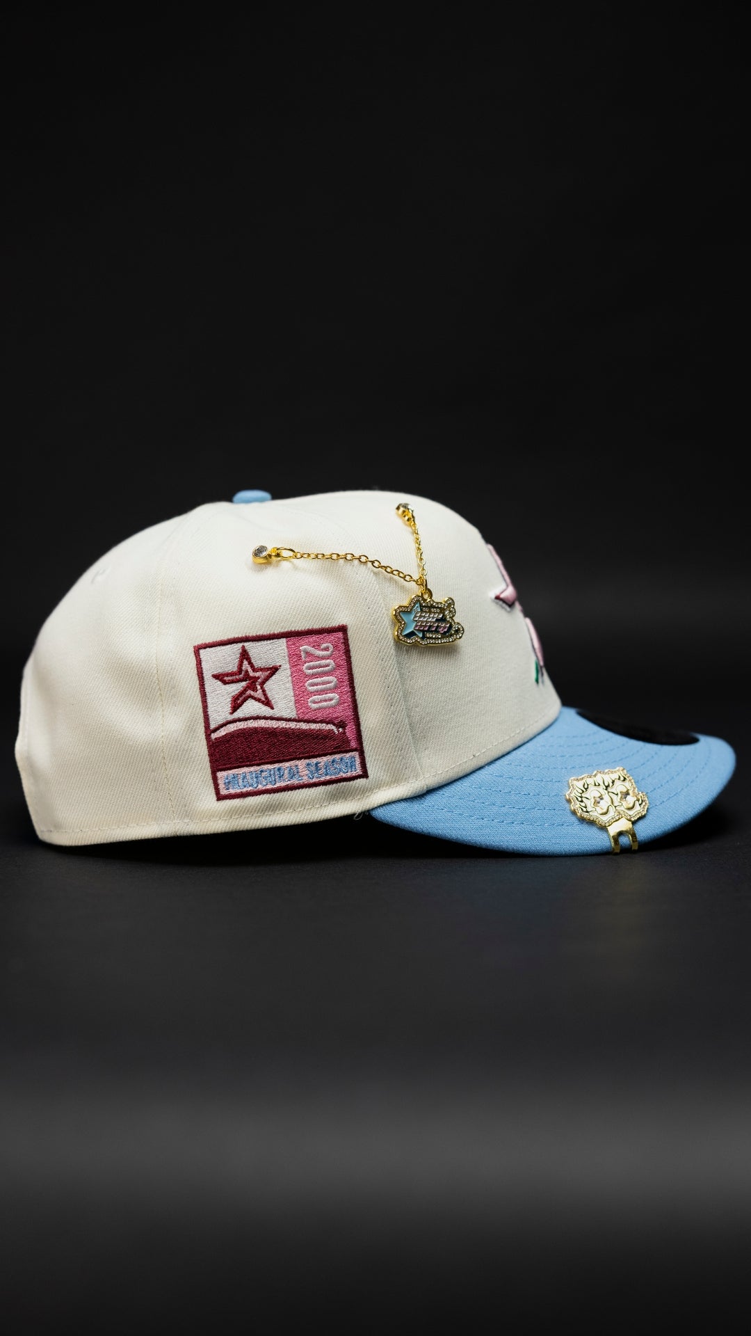NEW ERA EXCLUSIVE 9FIFTY CHROME/ICY HOUSTON ASTROS SNAPBACK W/ ROSE + 2000 INAUGURAL SEASON SIDE PATCH