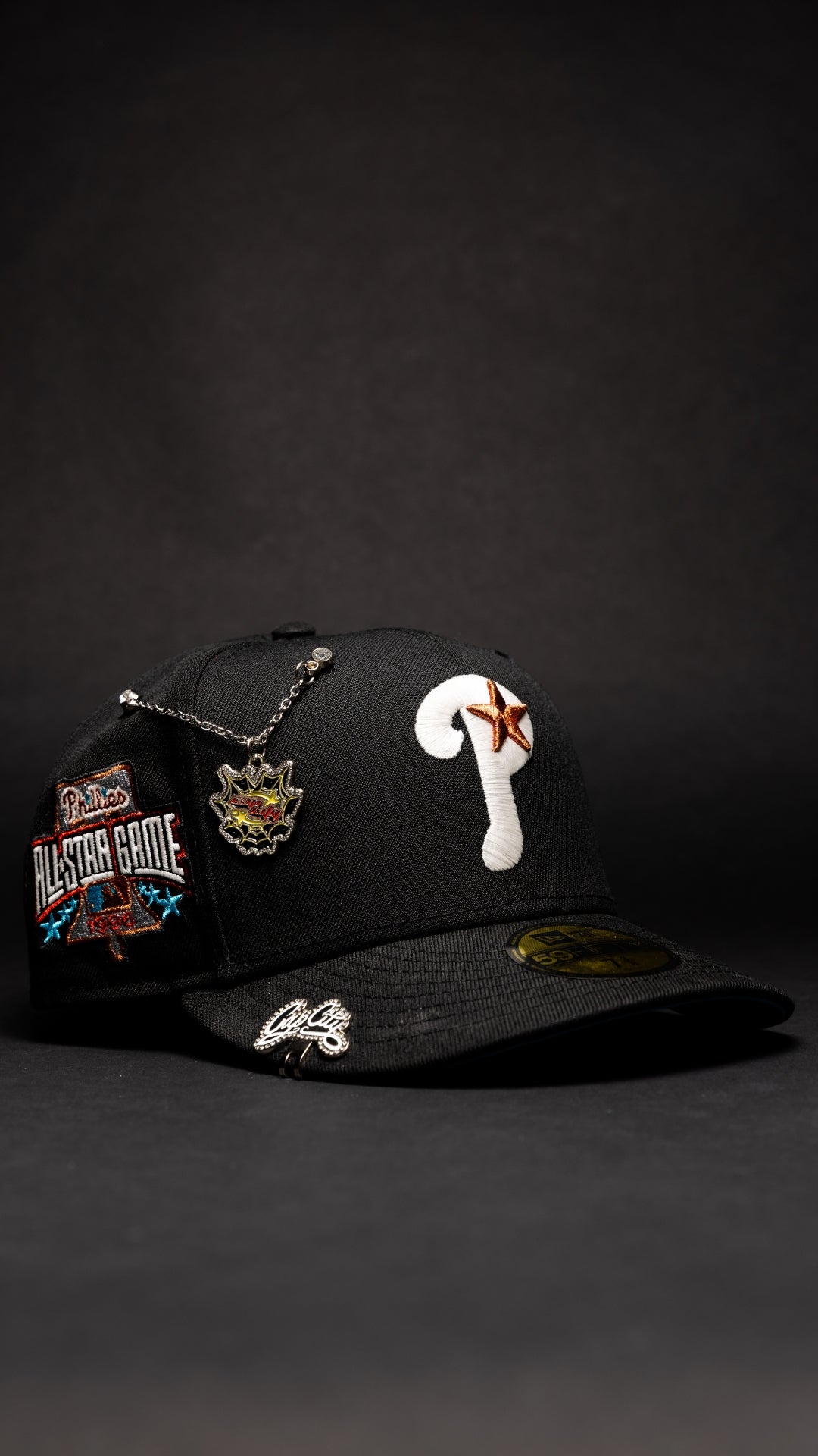 NEW ERA EXCLUSIVE 59FIFTY BLACK PHILADELPHIA PHILLIES W/ 1996 ALL STAR GAME SIDE PATCH