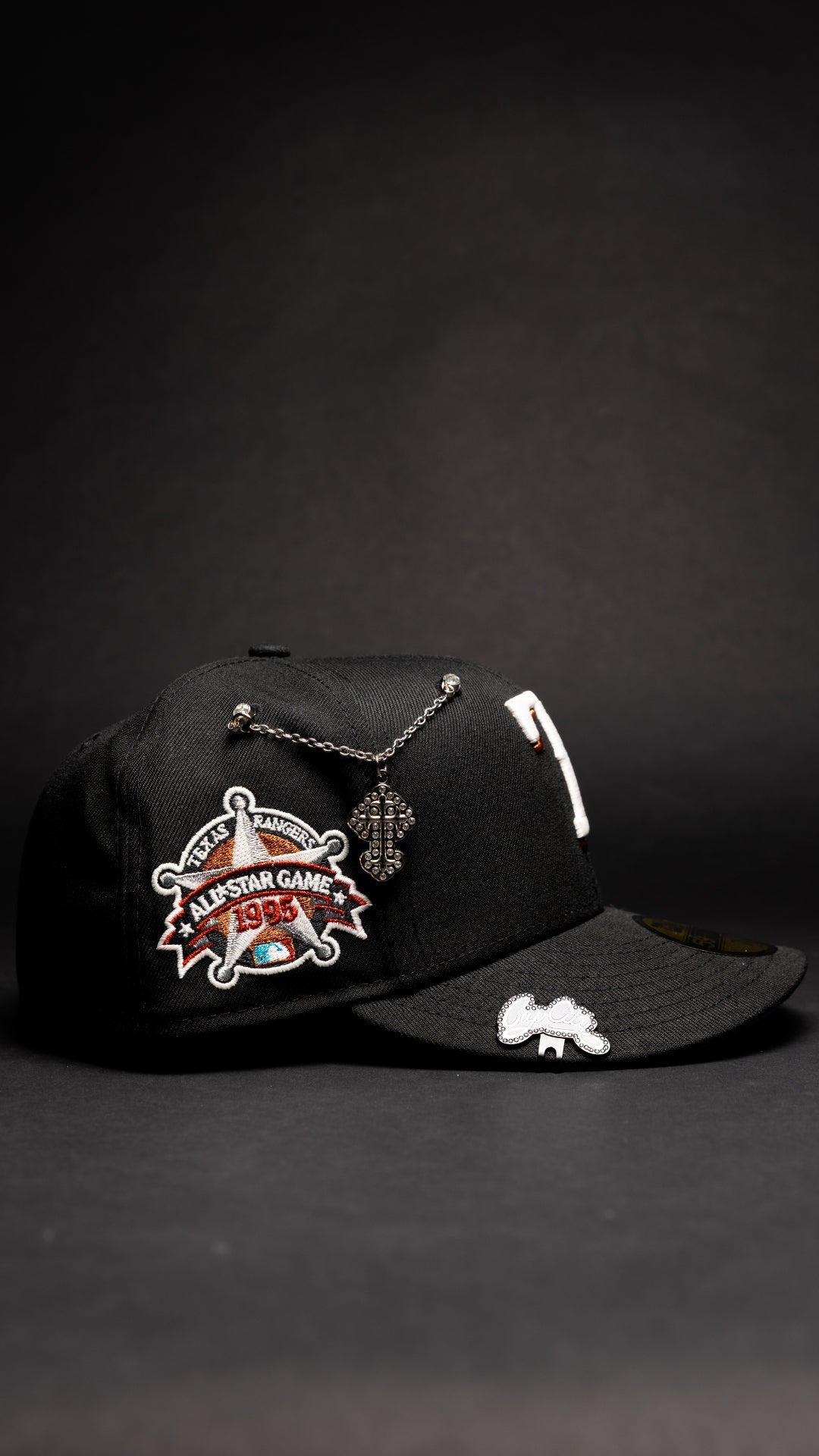 NEW ERA EXCLUSIVE 59FIFTY BLACK TEXAS RANGERS W/ ALL STAR GAME SIDE PATCH