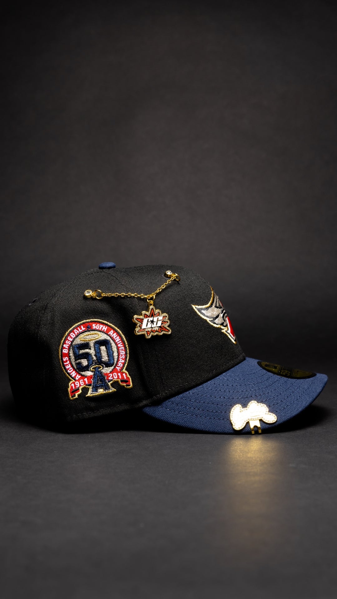 NEW ERA EXCLUSIVE 59FIFTY BLACK/NAVY ANAHEIM ANGELS W/ 50TH ANNIVERSARY SIDE PATCH