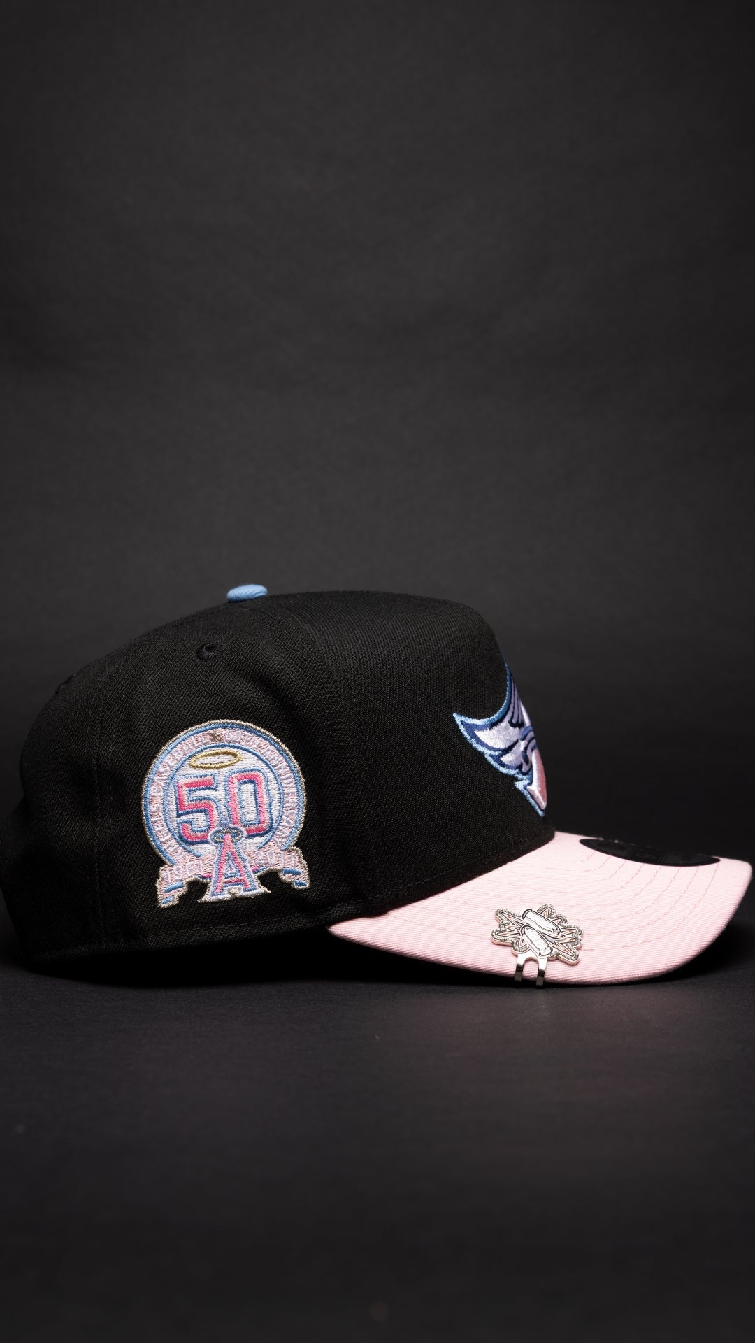 NEW ERA 9FIFTY A-FRAME BLACK/PINK ANAHEIM ANGELS W/ 50TH ANNIVERSARY SIDE PATCH