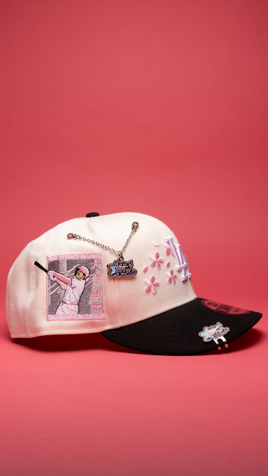 NEW ERA EXCLUSIVE 9FIFTY CHROME/BLACK LOS ANGELES DODGERS SNAPBACK W/ FLORAL EMBROIDERY + SHOHEI OHTANI 50-50 CLUB SIDE PATCH