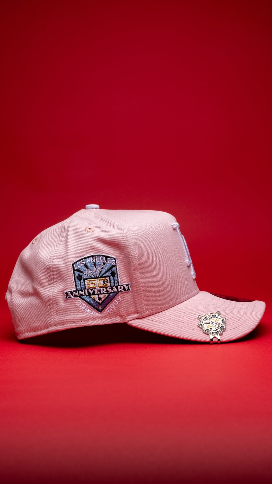 NEW ERA 9FIFTY A-FRAME PINK LOS ANGELES DODGERS W/ ICY HEART + 50TH ANNIVERSARY SIDE PATCH
