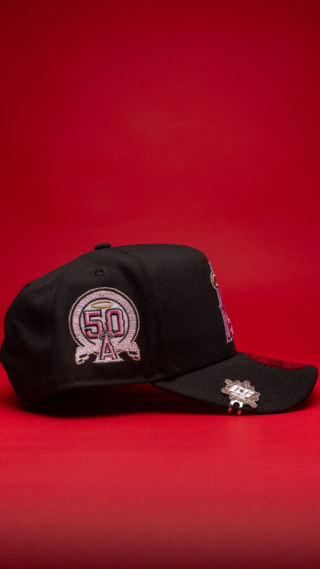 NEW ERA 9FIFTY A-FRAME BLACK ANAHEIM ANGELS SNAPBACK W/ 50TH ANNIVERSARY SIDE PATCH