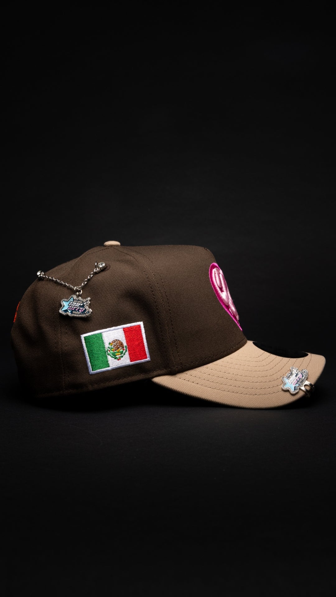 NEW* HERENCIA DE PATRONES x NEW ERA x CAP CITY BROWN/BEIGE "CLIKA" 9FIFTY A-FRAME W/ MEXICAN FLAG SIDE PATCH -FREE BLIP INCLUDED