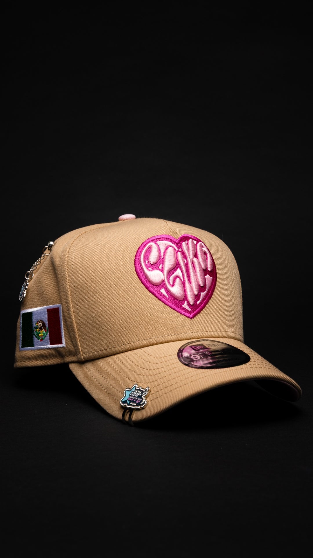 NEW* HERENCIA DE PATRONES x NEW ERA x CAP CITY BEIGE "CLIKA" 9FIFTY A-FRAME W/ MEXICAN FLAG SIDE PATCH -FREE BLIP INCLUDED